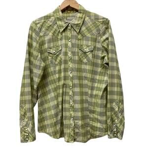 Roper Western Pearl Snap Shirt Womens Size XL Plaid Ranch Rodeo Rockabilly Boho